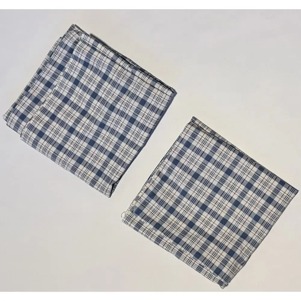 Ralph Lauren Oakley Red Blue Ivory Plaid Pair KING Pillowcases Cotton USA Exclnt